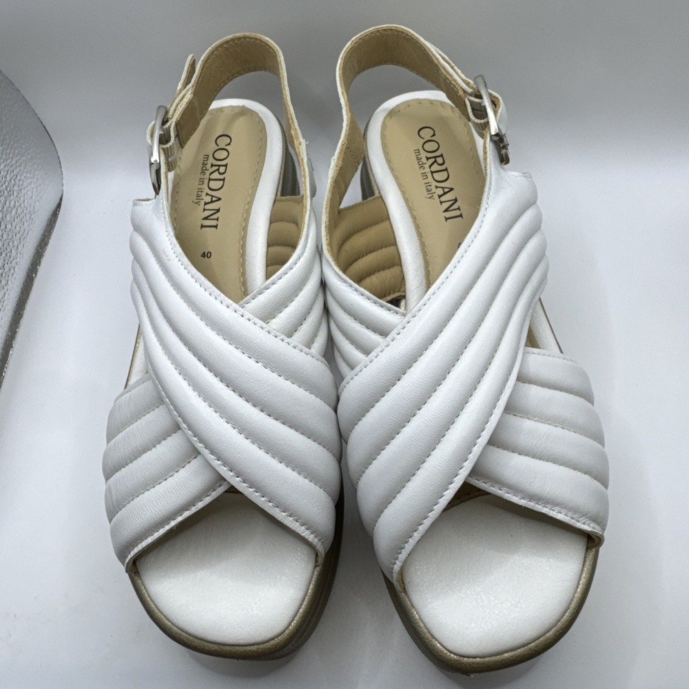 Cordani Yvonne Platform Wedge Sandals Tan Golden White  Womens 40 Made in Italy - Picture 2 of 9